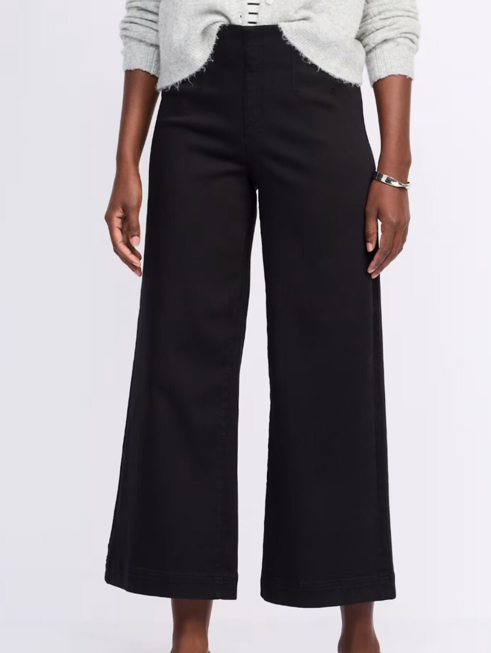 @Black Wide-Leg Cropped Pants